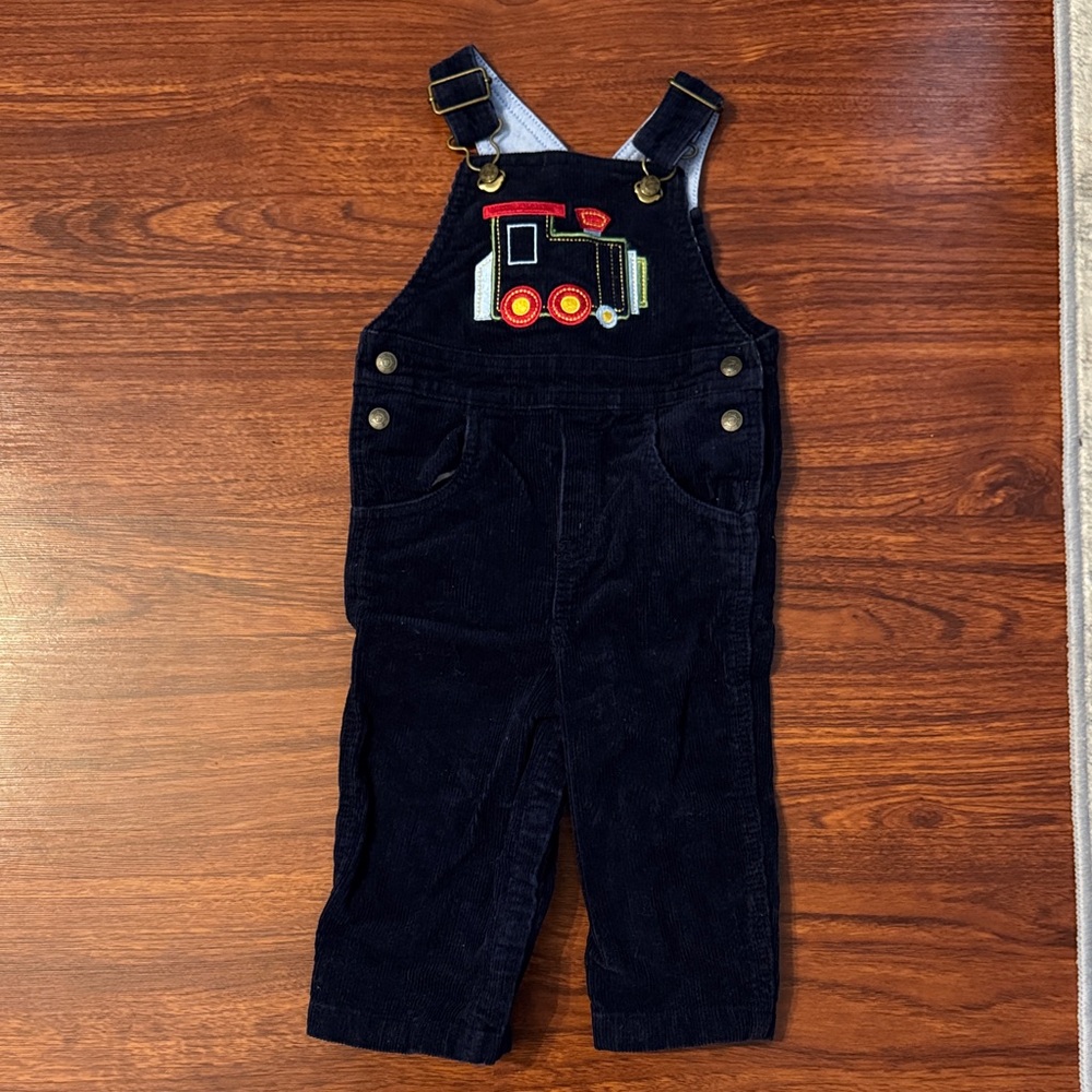 Talbots Kids Dark Blue Overalls with Train Design